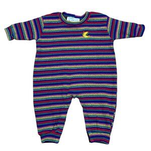 Vintage 90s Rainbow Baby Romper 6 Months Striped Textured One Piece